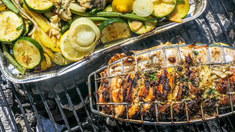 fish grill basket over coals