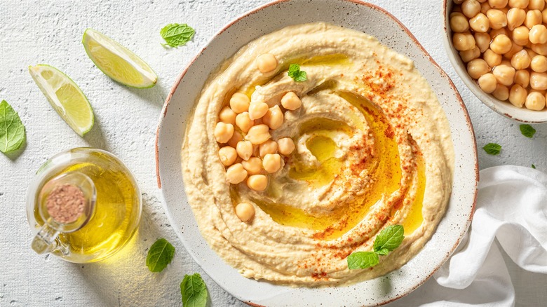 Hummus bowl with olive oil