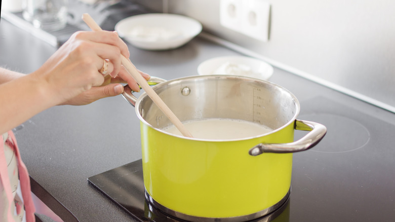 Heating milk in a pan