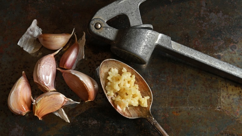 Minced garlic in spoon