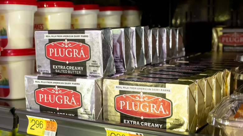 closeup of plugra butter packages