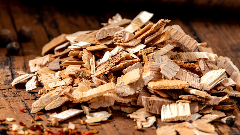 Wood chips on table