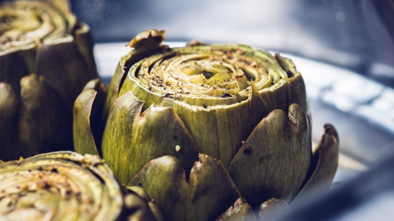 Artichokes in a steamer