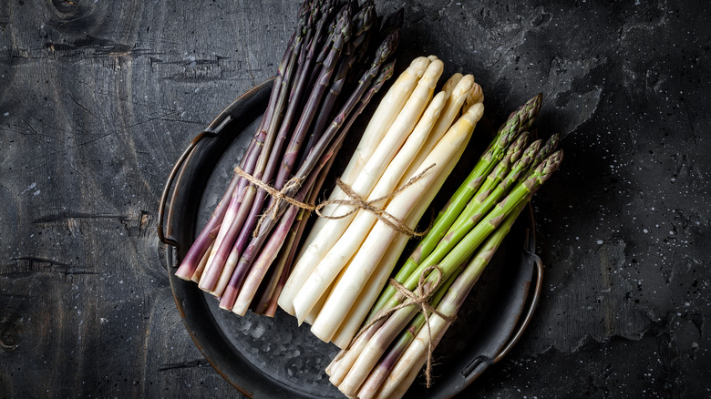 Purple, green, and white asparagus