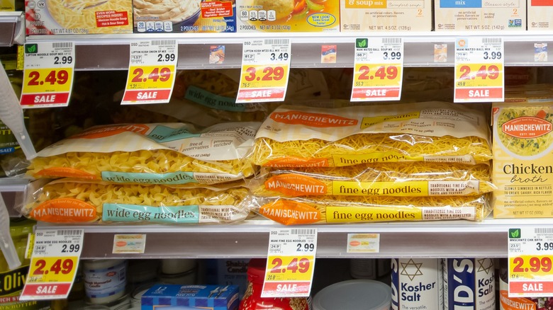 Egg noodles on grocery shelves