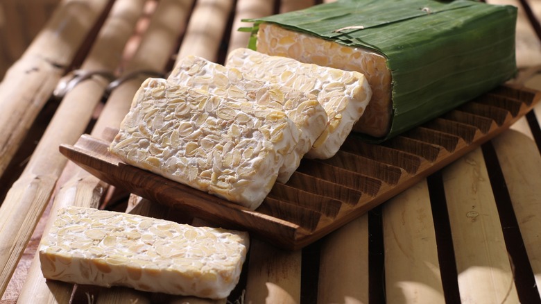 Sliced block of tempeh