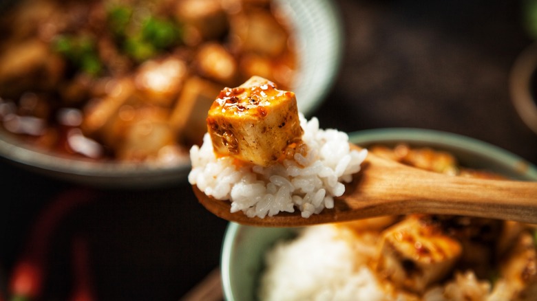 Tofu on spoon