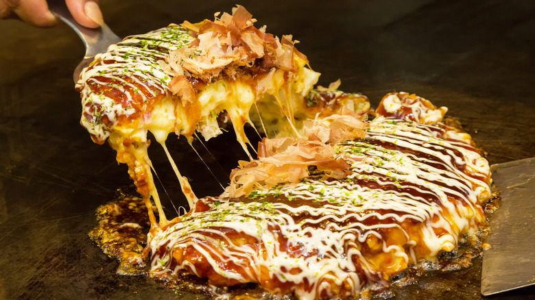 Okonomiyaki on grill