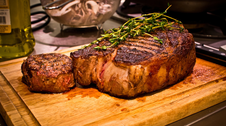 Seared Wagyu steak cutting board