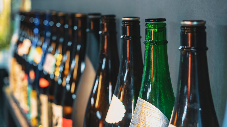 Sake bottles in a row