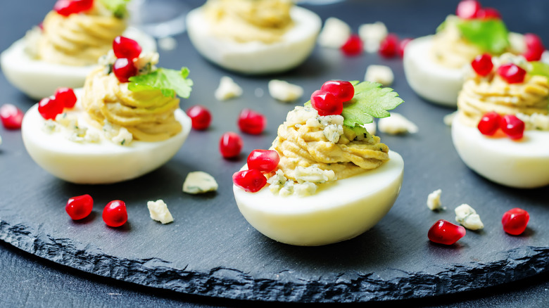 Pomegranate seeds deviled eggs