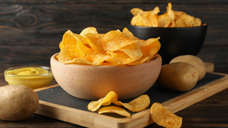 Bowls of potato chips