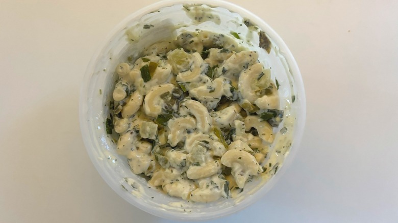 trader joe's lemon herb macaroni salad on table