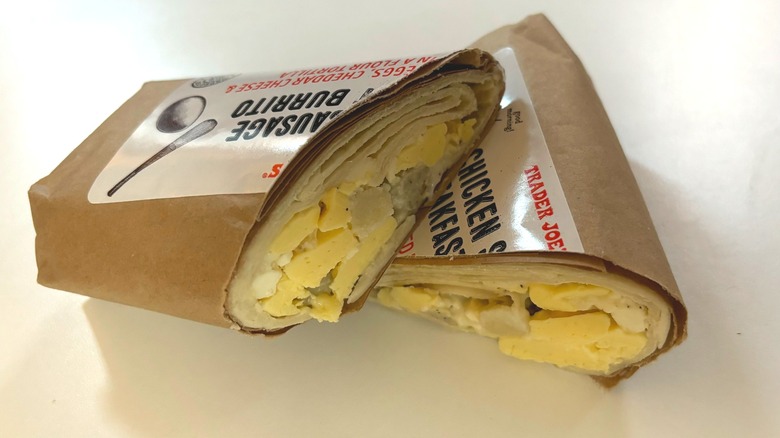 trader joe's chicken sausage breakfast burrito on table