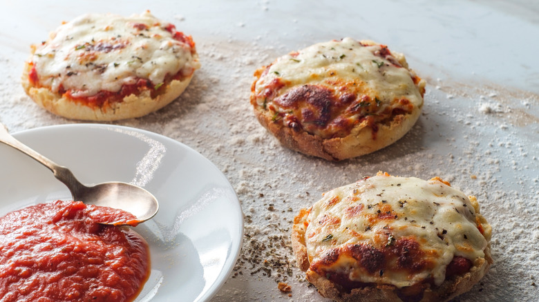 Freshly baked english muffin pizza