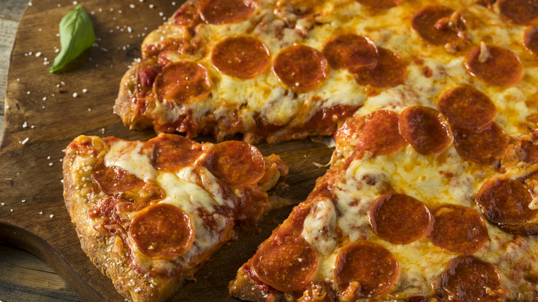 Pepperoni pretzel crust pizza