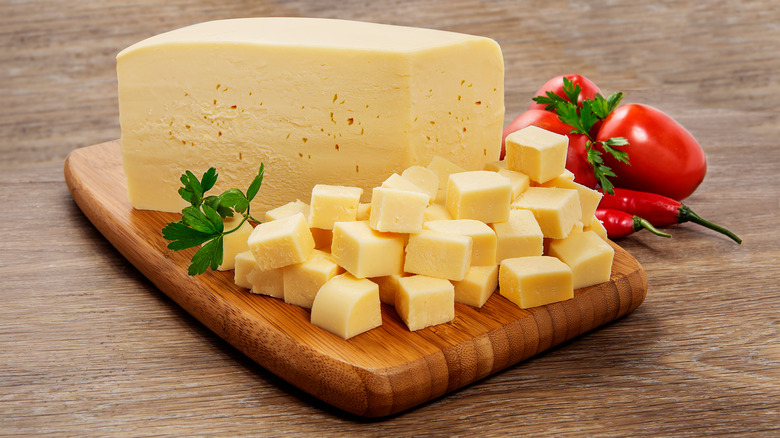 Mozzarella cheese block and cubes