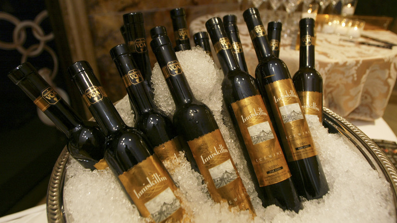 icewine bottles in ice bucket