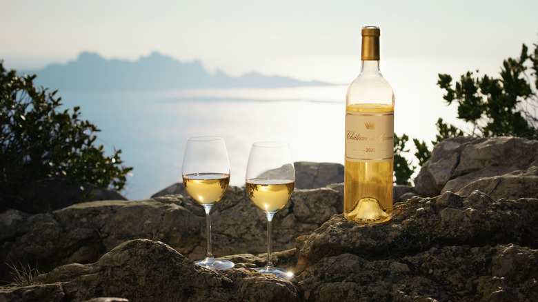 Sauternes wine with lake background