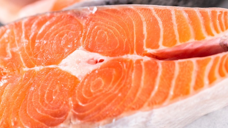 Farm raised salmon steaks