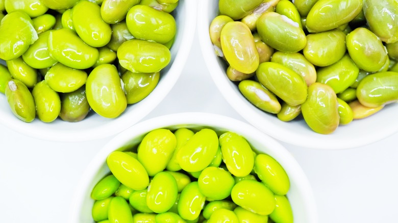 Bowls of edamame beans