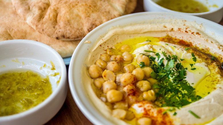 Hummus topped with whole chickpeas