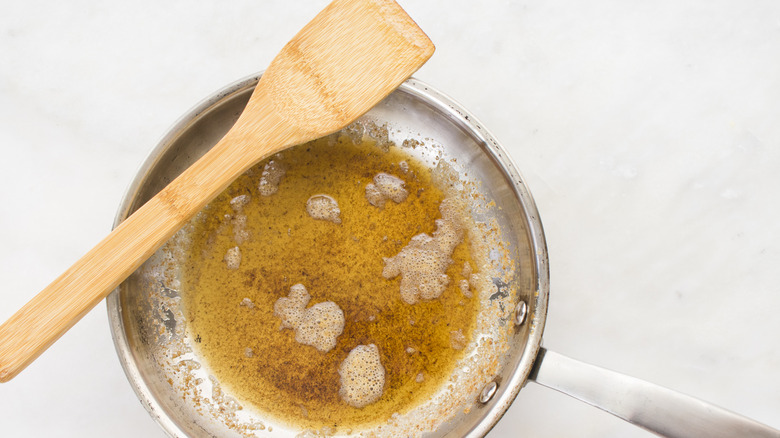 Brown butter in stainless steel pan