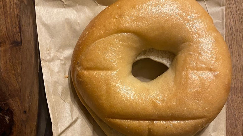 Plain bagel on a bag