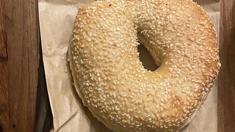 Sesame bagel on Panera Bread bag