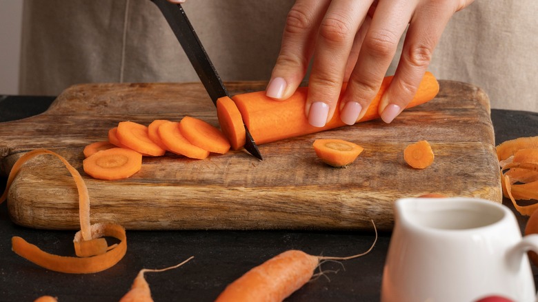 Fresh carrots being chopped