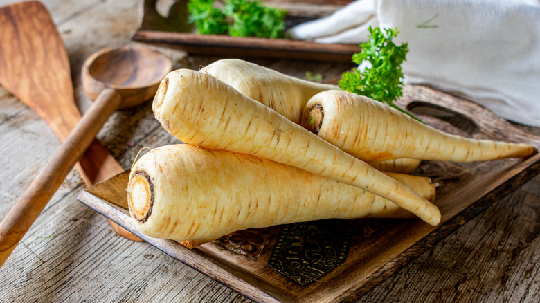 Fresh stack of parsnips