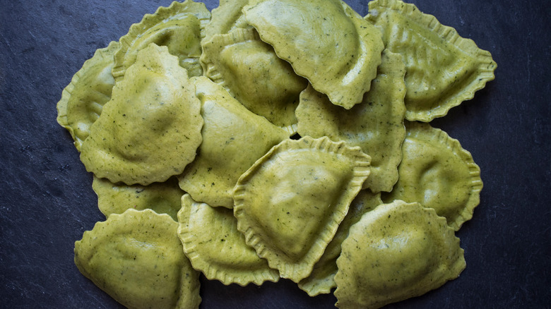 Green speckled kale ravioli 