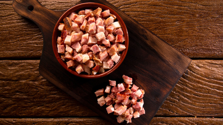 bowl of diced ham