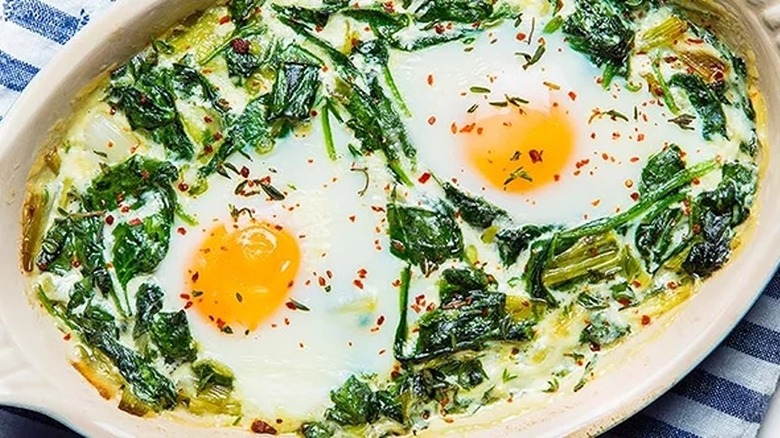baked eggs with greens