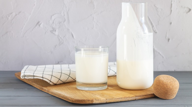 Bottle and glass of buttermilk