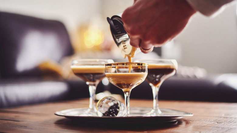 Pouring espresso martinis