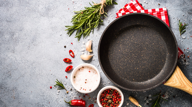 Skillet on counter with seasonings