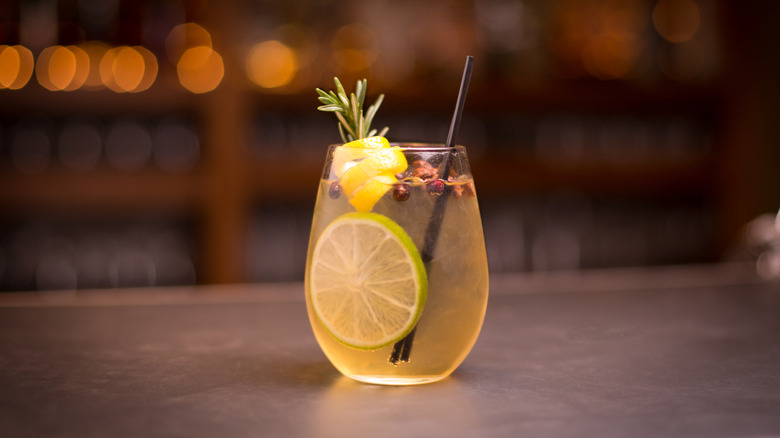 Gin and tonic with lime and juniper berries