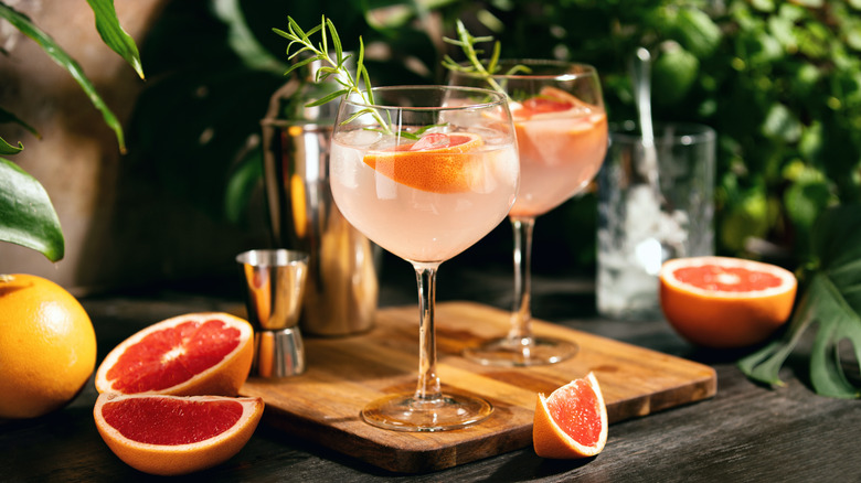 Cocktails with grapefruit and rosemary