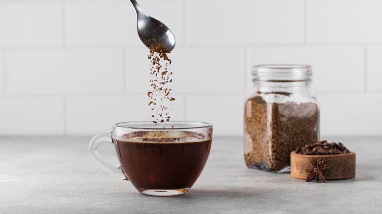 instant coffee in glass mug