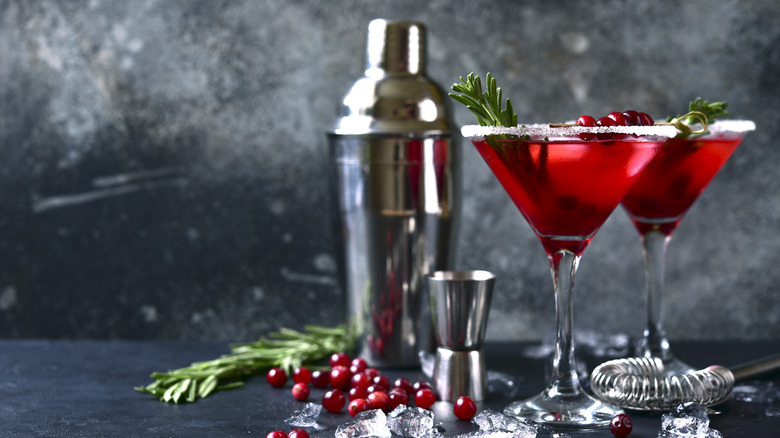 Cranberry cocktails in martini glasses