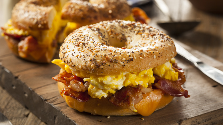 bagel breakfast sandwich on board