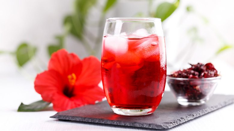 Glass of hibiscus sangria