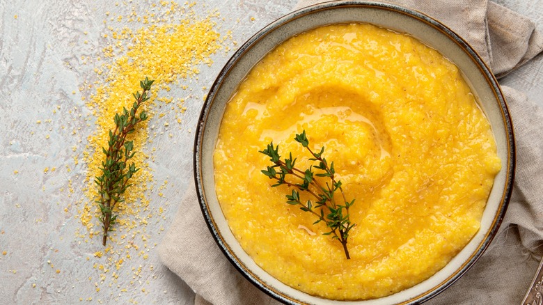 bowl of polenta with cornmeal 