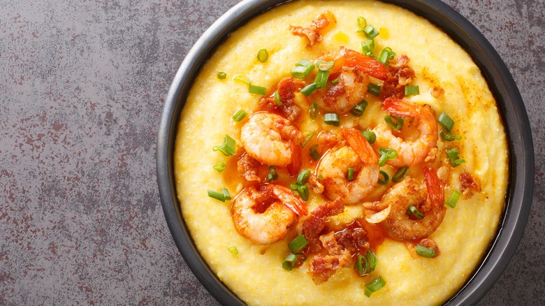 bowl of polenta with shrimp 