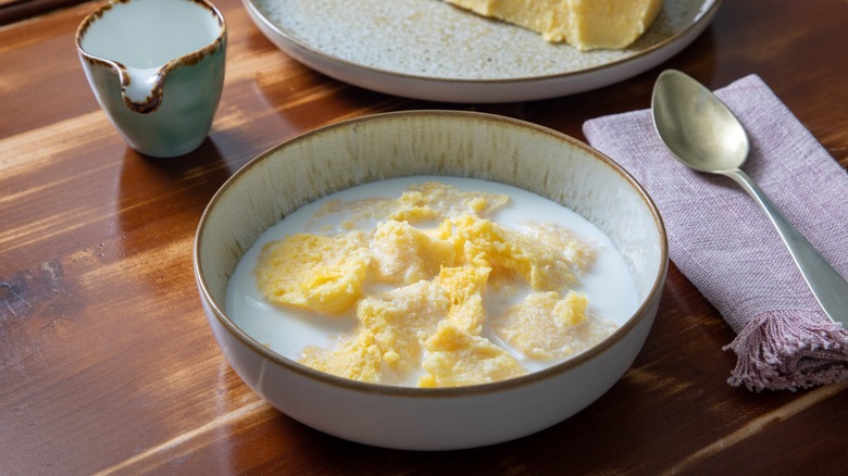 polenta breakfast bowl with milk
