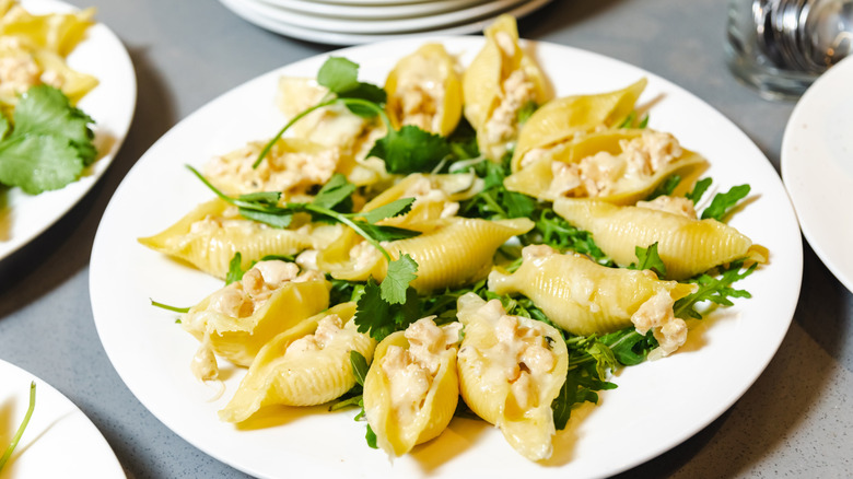 Pasta with arugula on a plate