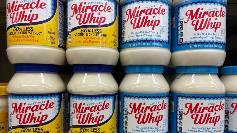 Jars of Miracle Whip stacked