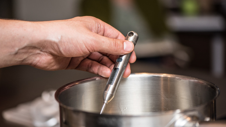 Chef using thermometer