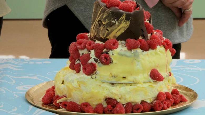 Luke Thompson's melted white chocolate, raspberries, and cream collar cake